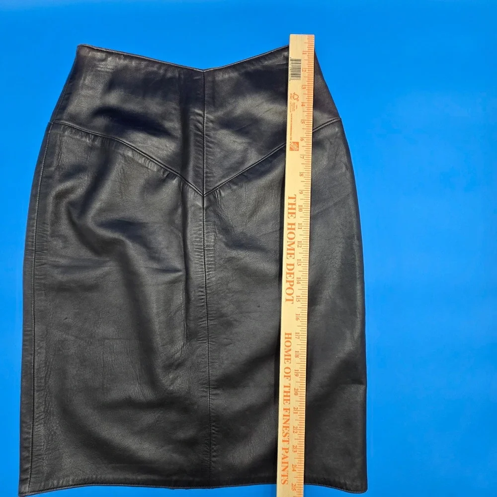 Georgetown Leather Design Vintage Black Leather V-Yoke Pencil Skirt 14 fits‎ 6